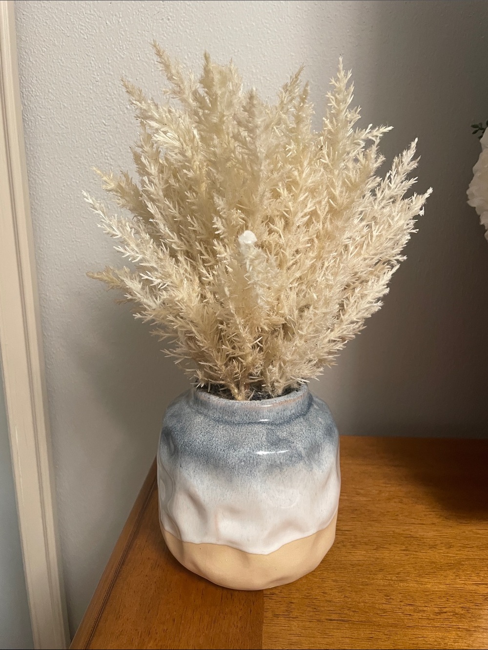 Artificial Ceramic Potted Broom Corn Plant Arrangement Tri Color Glazed Planter